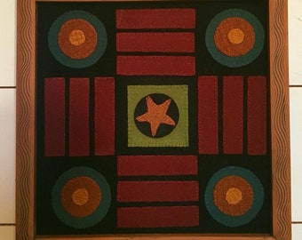 Primitive Folk Art Wool Applique Parcheesi Game Board Penny Rug Pattern PATTERN ONLY