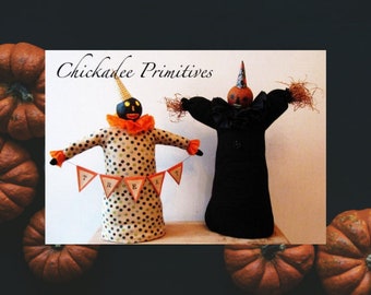 Mixed Media Pumpkin Folk Art Primitive Fall Halloween Pattern Chickadee Primitives