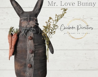 Primitive Farmhouse Valentine Rabbit PATTERN Mr Love Bun Instant Download PATTERN ONLY