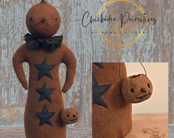 Neues Add-On!! Primitive Folk Art Peter Kürbispuppe mit Puffy Stars Muster Herbst Halloween