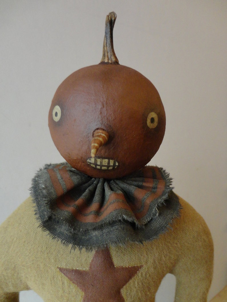 New Add-On Primitive Folk Art Peter Pumpkin Doll with Puffy Stars Pattern Fall Halloween image 4