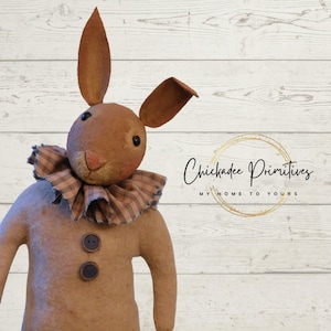 Primitive Farmhouse Fiber-Clay and Cloth Rabbit by Chickadee Primitives