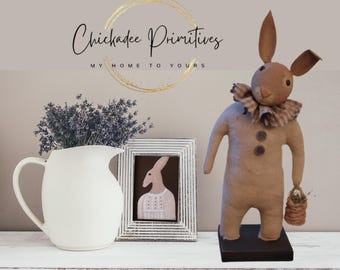 Primitive Farmhouse Fiber-Clay and Cloth Spring Rabbit by Chickadee Primitives