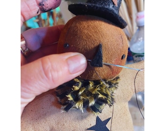 Brand New!!! Primitive Farmhouse Halloween Pumpkin Doll With Banner and Folky Cart PATTERN only!!