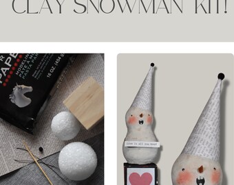 Clay Valentine Snowman assemblage tutorial by Chickadee Primitives PDF Tutorial