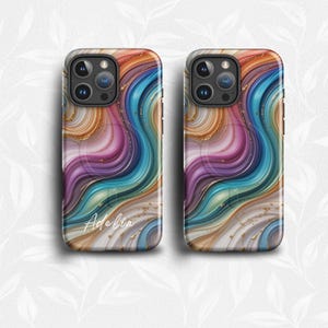 MagSafe iPhone 16 Pro Case, Abstract Rainbow iPhone Case for iPhone 14 15 16 Pro Plus Pro Max, Personalized Gift for Girlfriend