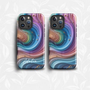 Personalized MagSafe iPhone 16 Pro Case, Abstract Rainbow iPhone Case for iPhone 14 15 16 Pro Plus Pro Max, Personalized Gift for Girlfriend