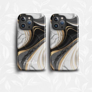 MagSafe iPhone 16 Pro Case, Black and White Marble iPhone Case for iPhone 14 15 16 Pro Plus Pro Max, Gift for Girlfriend Mother, Tough Case