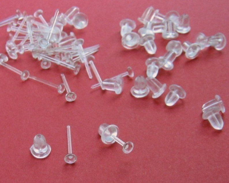 144 Plastic Post Earring Findings, Clear Plastic Studs W/ Backs, Makes 72 Pairs of Earrings