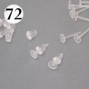 72 Plastic Post Earring Findings w/ LARGE PADS, Stud & Back, make 36 pair of earrings, metal allergy, earring pin, jewelry supplies