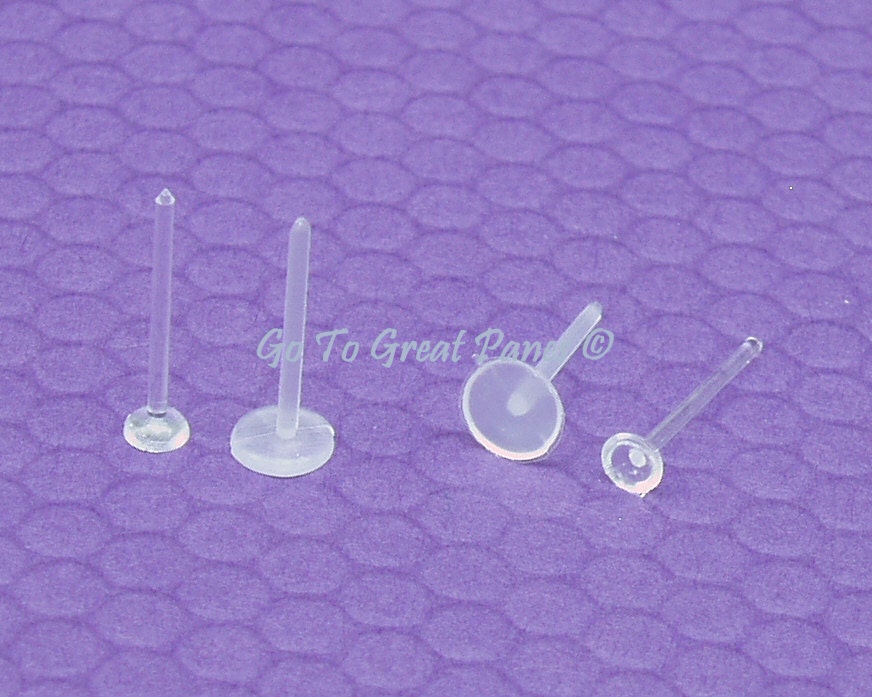 72 Plastic Post Earring Findings, Clear Plastic Studs w/ Backs, makes 36  pairs of earrings, piercing retain…