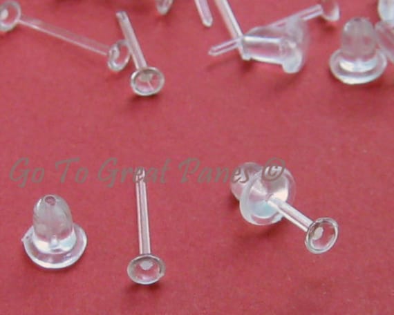 Clear Earrings,3mm Plastic Earrings for Sensitive Ears,Clear Earrings for Sports/Work,Invisible Earrings Clear Stud Earrings 100 Pairs Earring Backs