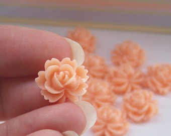 36 Peach Cabbage Rose Cabs 13.5x15mm , Apricot Resin Cabochons, Apricot Flower Cabs for Jewelry Making, Plastic Rose Flower, Peach Rose