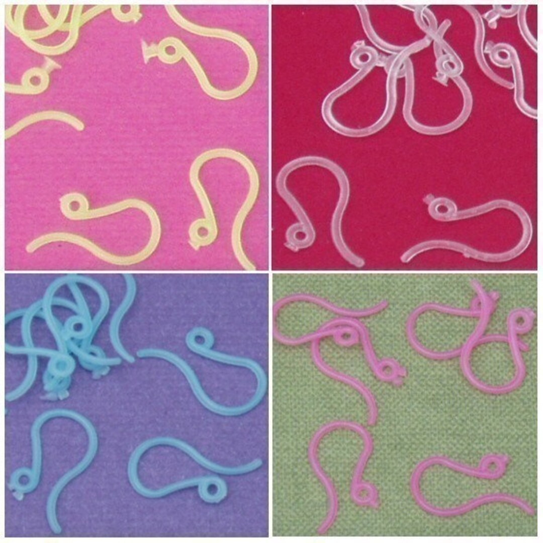 72 Plastic Earring Hooks, Clear, Pink, Yellow, Bluegreat for Folks With