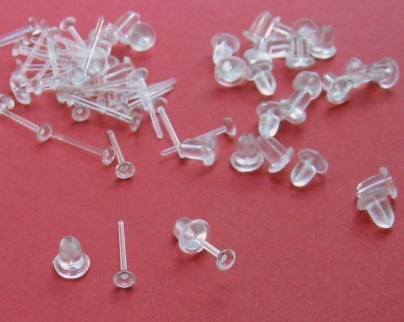 48 Clear Plastic Earring Posts Invisible Earring Findings