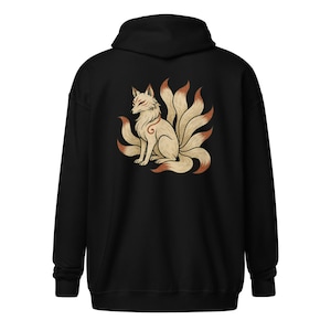 Japanese Fox Spirit Kitsune Hoodie. Mythical Fantasy Animal Sweatshirt. Folkart Supernatural. Japan Streetwear Mystica.