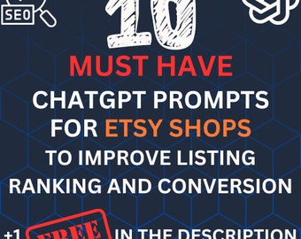 10 ChatGPT Prompts For Etsy Listing Ranking, Chat GPT Ranking Products Etsy Selling Guide Ranking Search Etsy Help Selling Book