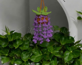 1 PCS - Handmade Crochet Purple Wisteria Hanging Car Accessories, Boho Rearview Mirror Charm, Cute Plant Lover Gift For Women, Unique Decor