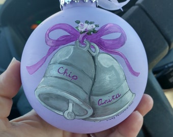 Custom hand painted 4 inch shatterproof wedding ornament