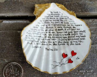 Large 3 inch painted seashell with Psalm 23 Christian art Personalized gift