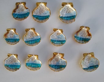 Ten handpainted scallop shells with scripture beach scene ships free in USA