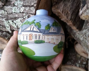 Hand painted 4 inch custom glass ornament painted with your house any season