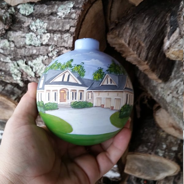 Hand painted 4 inch custom glass ornament painted with your house any season