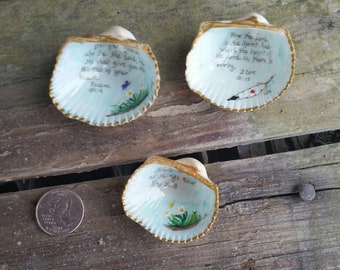 Set of 3 painted seashells with scriptures art with scripture