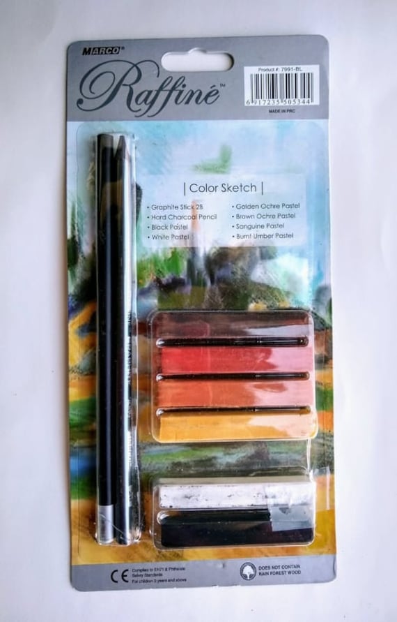 Raffine Pastel Kit Graphite Stick 2B, Hard Charcoal Pencil, Black, White,  Golden, Brown, Sanguine, Burnt Umber Pastels Discount Art Supply 