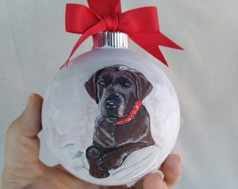 Custom hand painted Christmas ornament with your dog ships free in the USA