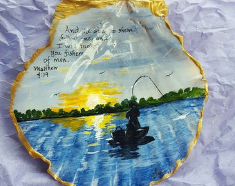 Hand Painted 3 inch seashell with scriptures for your favorite fishermen seashell art