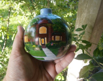 Custom hand painted 4 inch Christmas ornament  painted of your own home personalized for free shatterproof or glass
