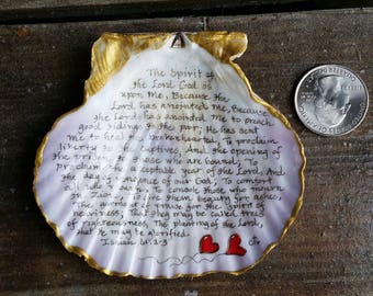 large 3-inch painted seashell with Isaiah 61 :1-3 Christian art personalized gift