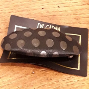 Vintage 90s Hair Clip, 80s Polka Dot Black, Shiny Gray Barrette, 1990s Hair Deadstock NOS