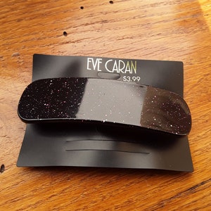 Vintage 90s Glitter Hair Clip, Oval Glittery Barrette Black Purple & Silver, 1990s Deadstock
