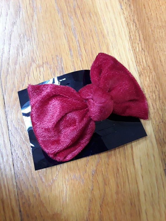 Vintage 80s Red Velour Bow Hair Clip 1980s Barret… - image 2