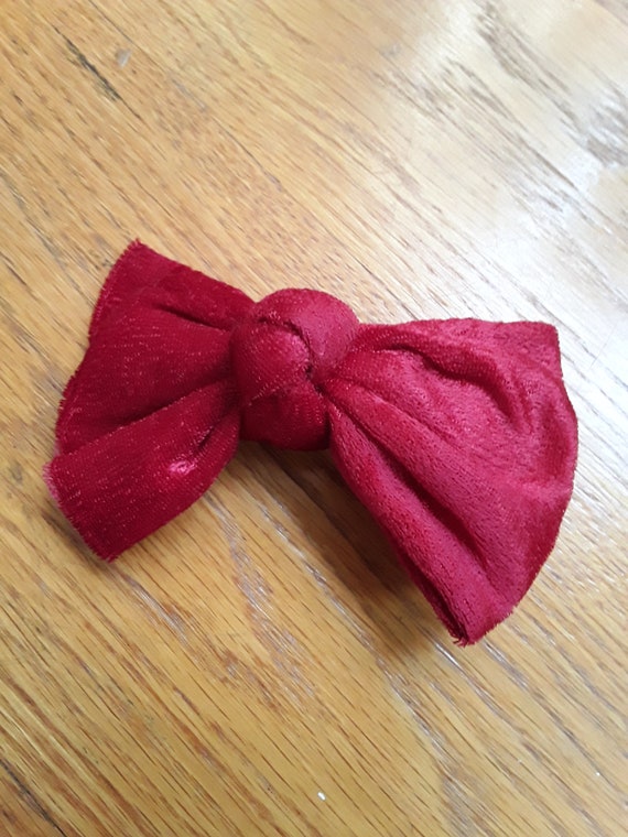 Vintage 80s Red Velour Bow Hair Clip 1980s Barret… - image 1