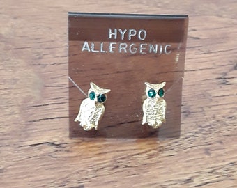 Vintage 1980s Owl Earrings, Metal Jewelry, NOS 80s