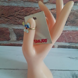 Vintage 1980s Smurfs, Harmony Smurf Ring, Size 5 Adjustable, NOS 80s
