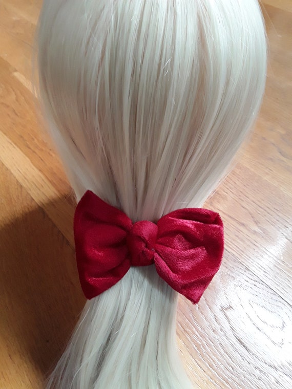 Vintage 80s Red Velour Bow Hair Clip 1980s Barret… - image 3