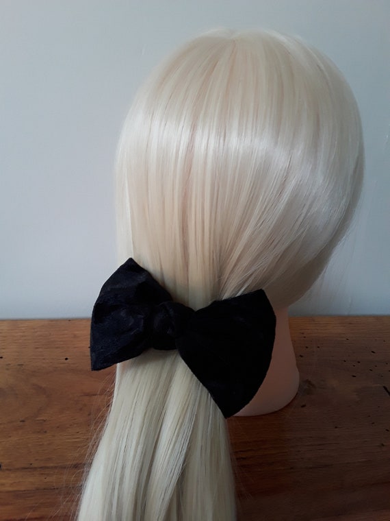 Vintage 80s Velour Bow Hair Clip Black 1980s Barr… - image 4