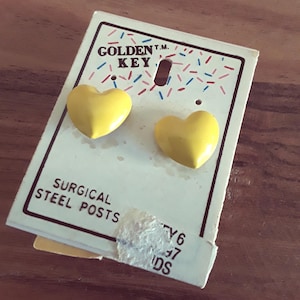 Vintage 90s Yellow Fat Heart Earrings 1990s Jewelry NOS Kidcore