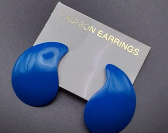 Vintage 80s Blue Raindrops Earrings, Deadstock Jewelry NOS 1980s Teardrop