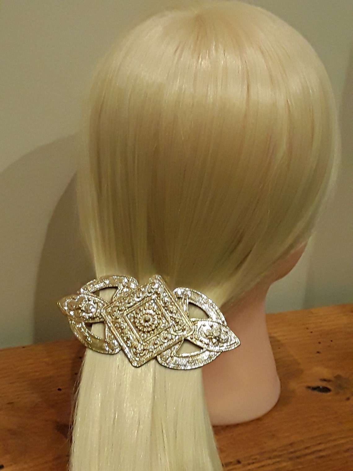 Vintage 90s Hair Clip, 80s Gold Metal Filigree Barrette, 1990s