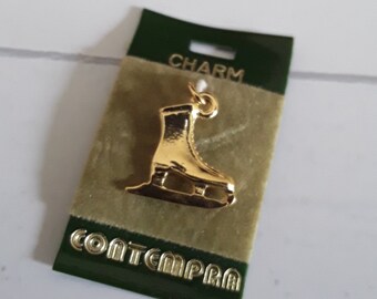 Vintage 80s Ice Skate Charm, 1980s Jewelry Ice Skating Pendant, NOS