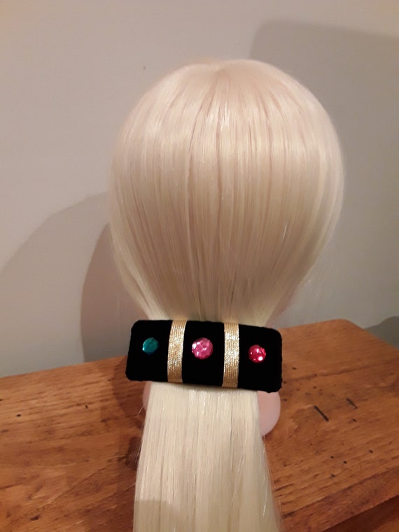 Vintage 90s Hair Clip, 80s Black Velvet with 3 Ac… - image 3