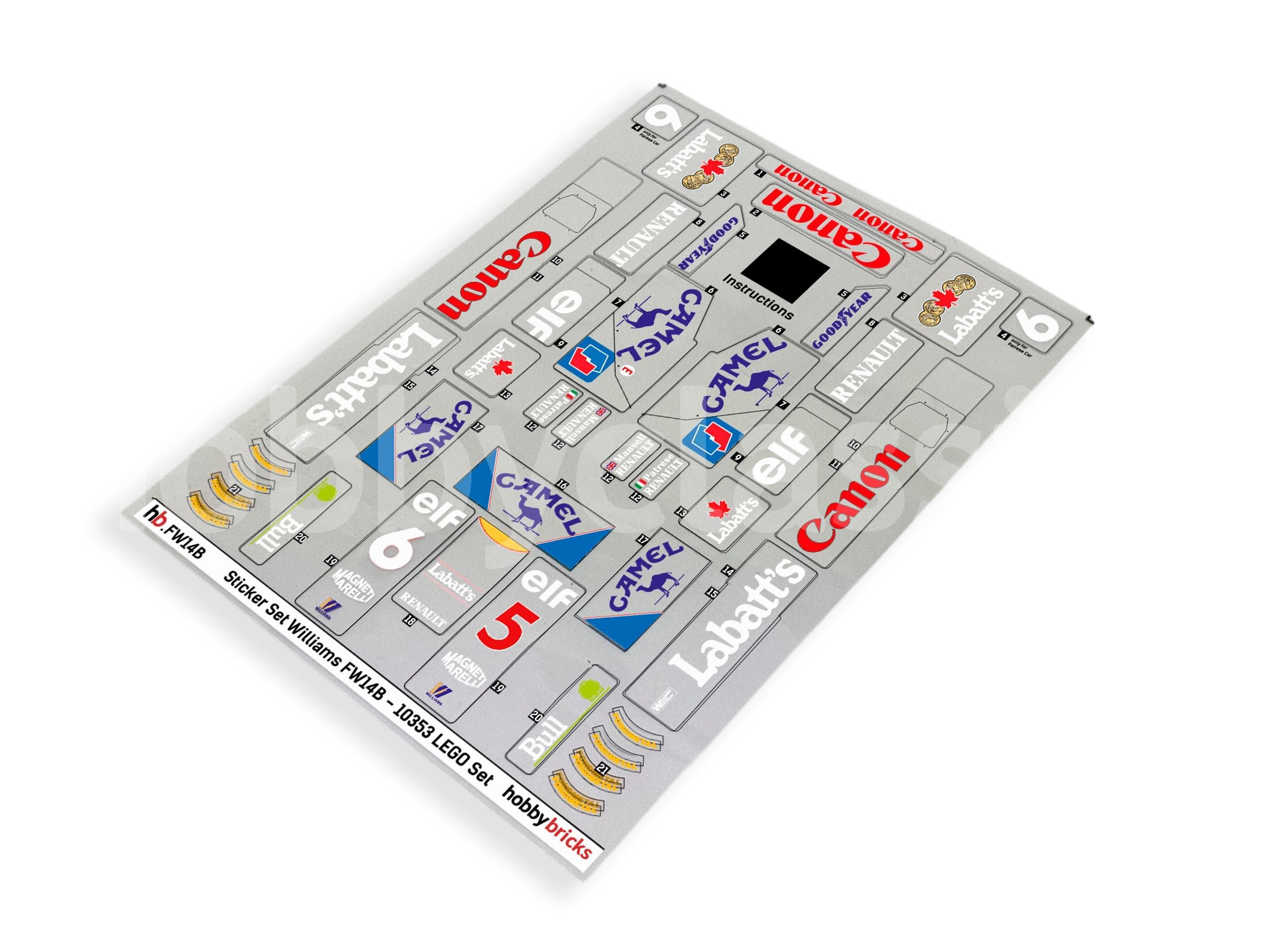 Alternative Stickers - LEGO Set 10353 - Williams FW14B - Etsy Canada
