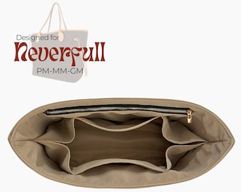Poushy Waterproof Nylon Organizer fits Neverfull Tote - Oval Shaped / Premium Fabric Insert for MM Neverfull PM Liner Protector Bag Shaper