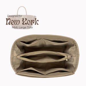 Poushy Waterproof Nylon Organizer fits the New York Tote - Zipper Pouch / Premium Fabric Insert for NY Large Tote Liner Protector Bag Shaper