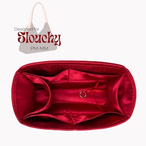Poushy Luxury Silk Organizer fits Slouchy / Premium Soft Silk Fabric Insert for PM Slouchy MM Liner Protector Bag Shaper Gold Keychain